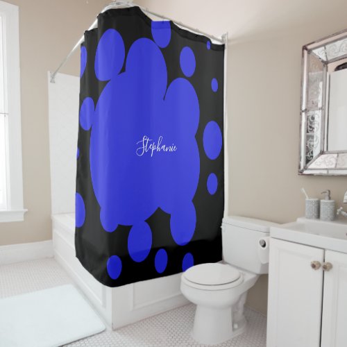 Ink Splash Blue Pattern Black Custom Monogram Name Shower Curtain