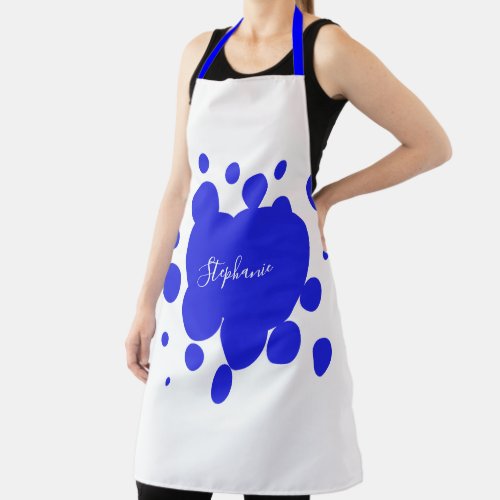 Ink Splash Blue Pattern White Custom Monogram Name Apron