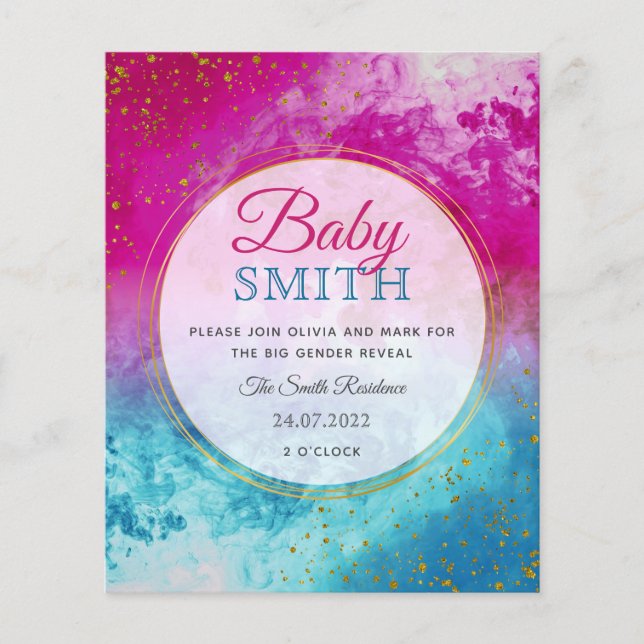 Ink splash Blue Pink Gender Reveal Invitation (Front)