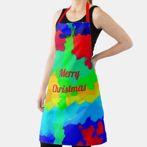 Ink Splash Colorful Art Merry Christmas Red Green Apron