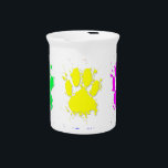Ink Splatter Dog Paw Pattern Beverage Pitcher<br><div class="desc">A colorful pattern of dog paw prints with ink splatter effect.</div>