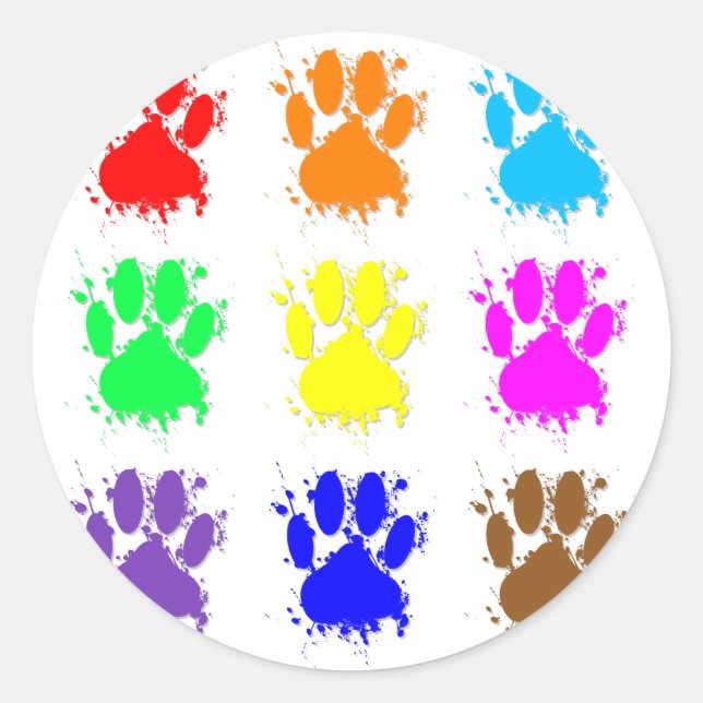 Ink Splatter Dog Paw Pattern Classic Round Sticker (Front)