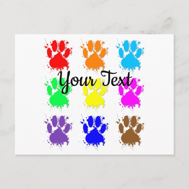 Ink Splatter Dog Paw Pattern Custom Text Postcard (Front)