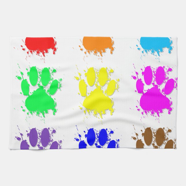 Ink Splatter Dog Paw Pattern Kitchen Towel (Horizontal)