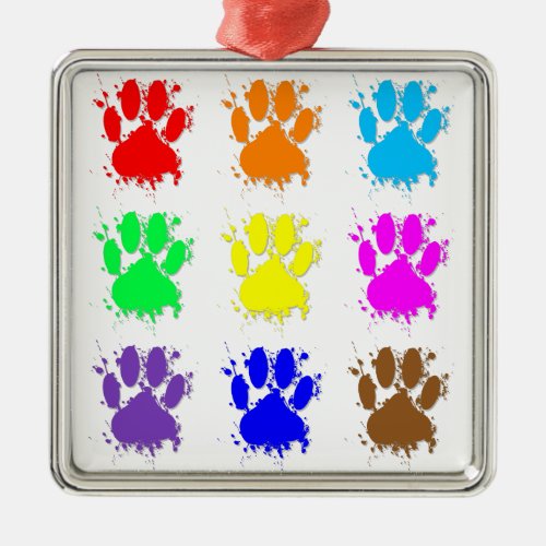 Ink Splatter Dog Paw Pattern Metal Ornament