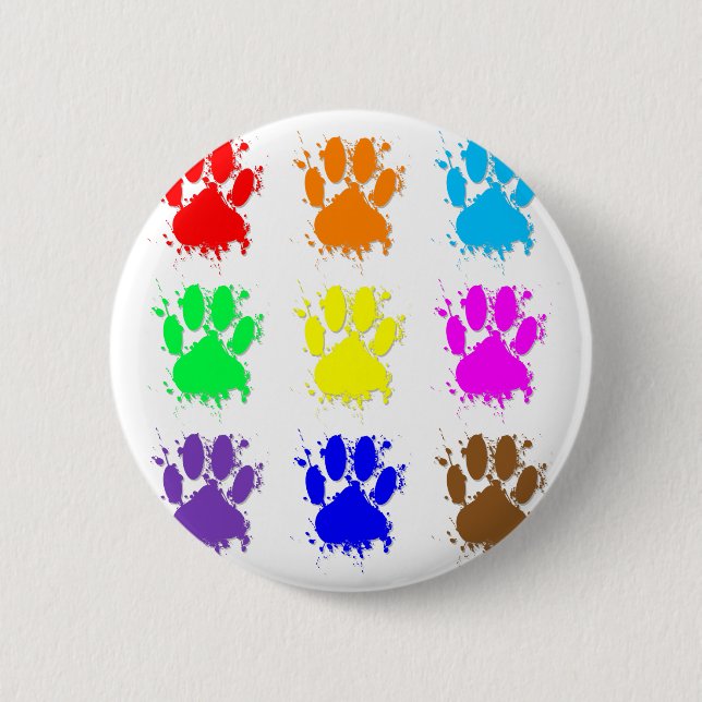 Ink Splatter Dog Paw Pattern Pinback Button (Front)