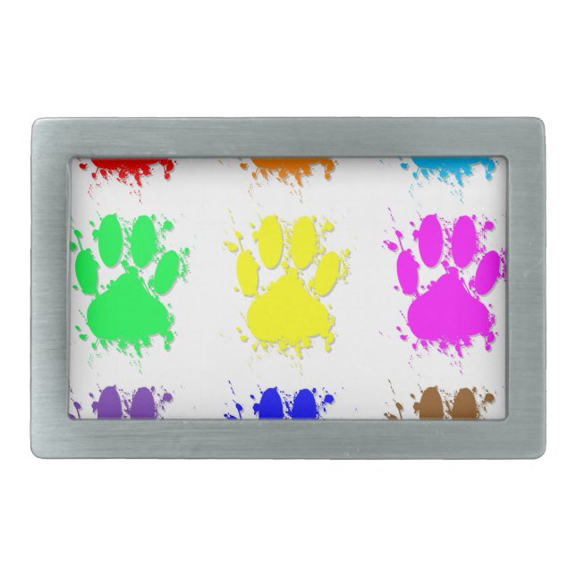 Ink Splatter Dog Paw Pattern Rectangular Belt Buckle (Front)