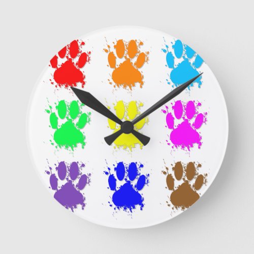Ink Splatter Dog Paw Pattern Round Clock