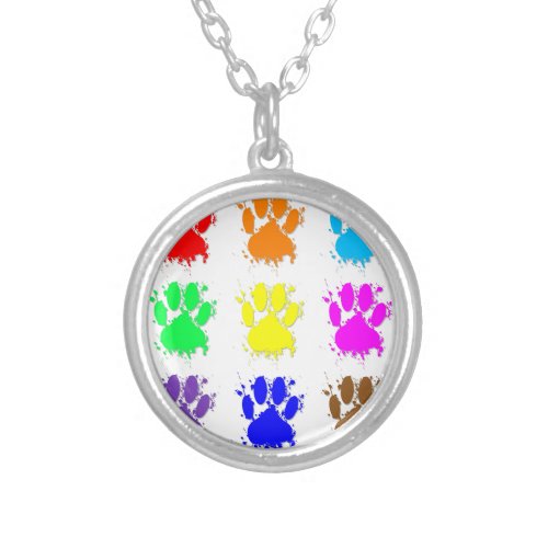 Ink Splatter Dog Paw Pattern Silver Plated Necklace