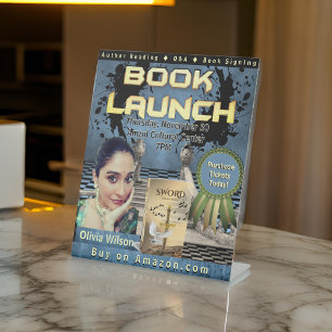 Ink Splatter Professional Book Launch Blue  Pedestal Sign