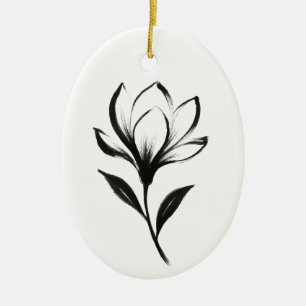  Ink-Style Magnolia – Elegant Floral Design on Ceramic Ornament
