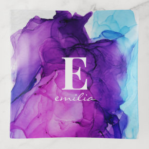 Ink tie-dye pink modern chic custom Monogram Throw Trinket Tray