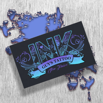 Ink Typography Tattoo Artist Lavender/aqua Id815 Business Card by arrayforcards at Zazzle