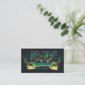 Ink Typography Tattoo Artist Teal/Yellow ID815 Business Card (Standing Front)