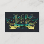 Ink Typography Tattoo Artist Teal/Yellow ID815 Business Card (Front)