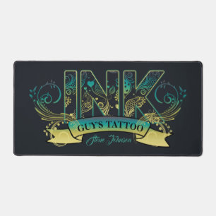 Ink Typography Tattoo Artist Teal/Yellow ID815 Desk Mat