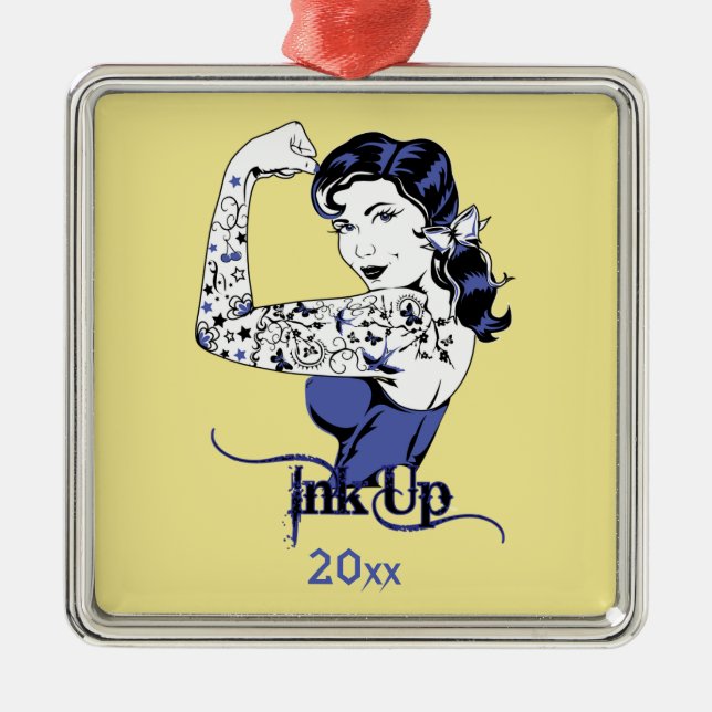 Ink Up Girl With Tattoos Design Metal Ornament (Front)