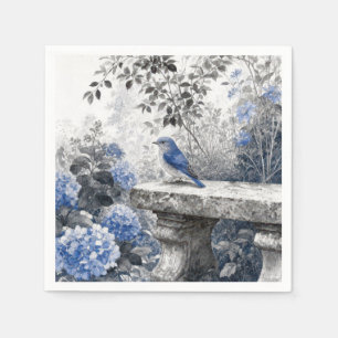 Ink Wash Bluebird On a Stone Garden Bench Napkins
