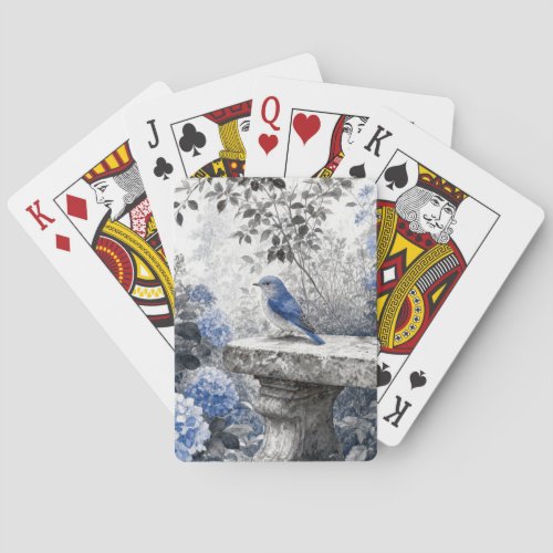 Ink Wash Bluebird On a Stone Garden Bench Poker Cards