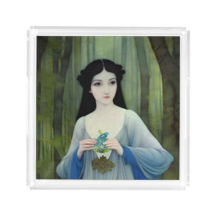Ink Wash Illustration of Beautiful Woman in Woods Acrylic Tray