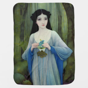 Ink Wash Illustration of Beautiful Woman in Woods Baby Blanket