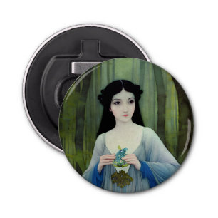 Ink Wash Illustration of Beautiful Woman in Woods Bottle Opener