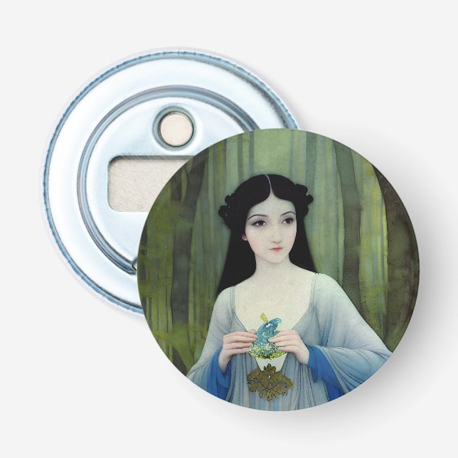 Ink Wash Illustration of Beautiful Woman in Woods Bottle Opener (Front)