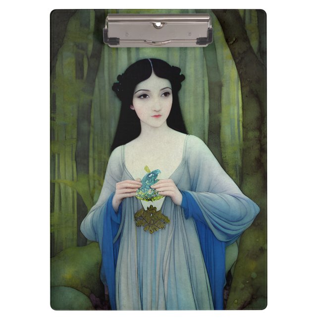 Ink Wash Illustration of Beautiful Woman in Woods Clipboard (Front)