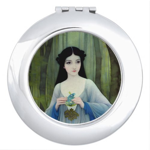 Ink Wash Illustration of Beautiful Woman in Woods Compact Mirror