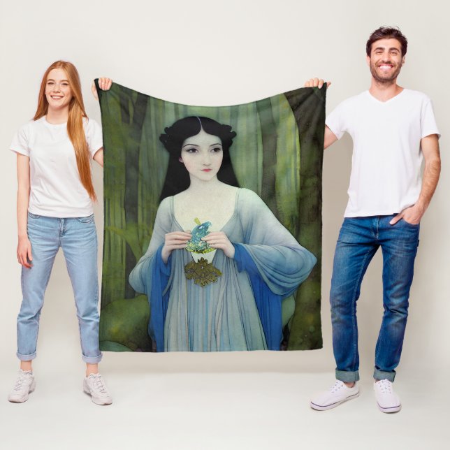 Ink Wash Illustration of Beautiful Woman in Woods Fleece Blanket (In Situ)