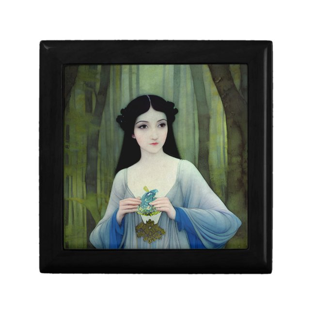 Ink Wash Illustration of Beautiful Woman in Woods Gift Box (Front)