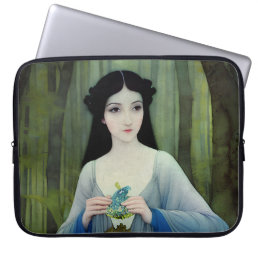 Ink Wash Illustration of Beautiful Woman in Woods Laptop Sleeve