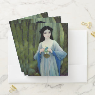 Ink Wash Illustration of Beautiful Woman in Woods Pocket Folder