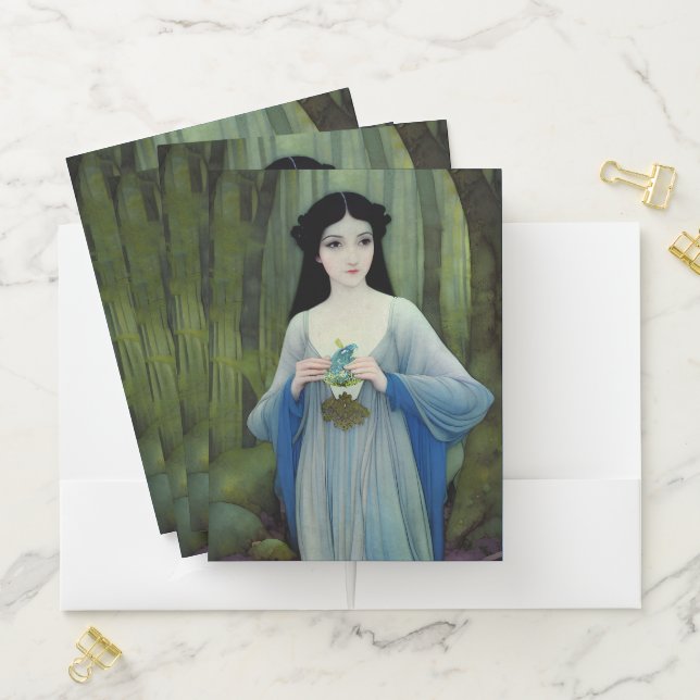 Ink Wash Illustration of Beautiful Woman in Woods Pocket Folder (In Situ)