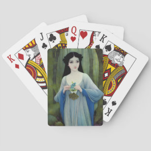 Ink Wash Illustration of Beautiful Woman in Woods Poker Cards