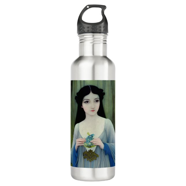 Ink Wash Illustration of Beautiful Woman in Woods Stainless Steel Water Bottle (Front)