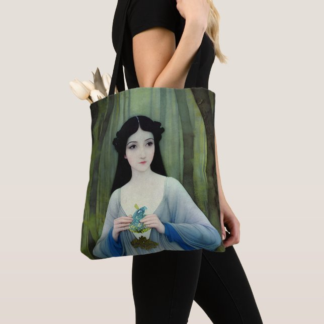 Ink Wash Illustration of Beautiful Woman in Woods Tote Bag (Close Up)