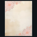 Ink & Wash Paper with Pink Floral Corners<br><div class="desc">Tan ink and wash paper with beautiful,  shell-pink flowers in the top left and bottom right corners creates beautiful letterhead stationery.  A little bit grunge,  and perfect for your correspondence.  The back is the same ink and wash design,  without the floral corners.</div>