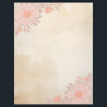 Ink & Wash Paper with Pink Floral Corners<br><div class="desc">Tan ink and wash paper with beautiful,  shell-pink flowers in the top left and bottom right corners creates beautiful letterhead stationery.  A little bit grunge,  and perfect for your correspondence.  The back is the same ink and wash design,  without the floral corners.</div>