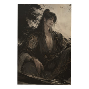 Ink Wash Warrior with White Tiger Wuxia Wall Art