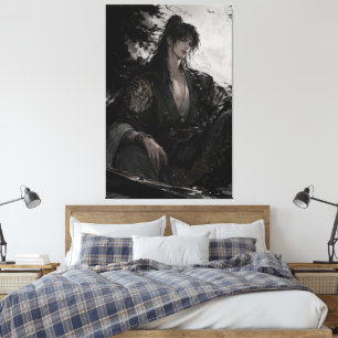 Ink Wash Warrior with White Tiger Wuxia Wall Art