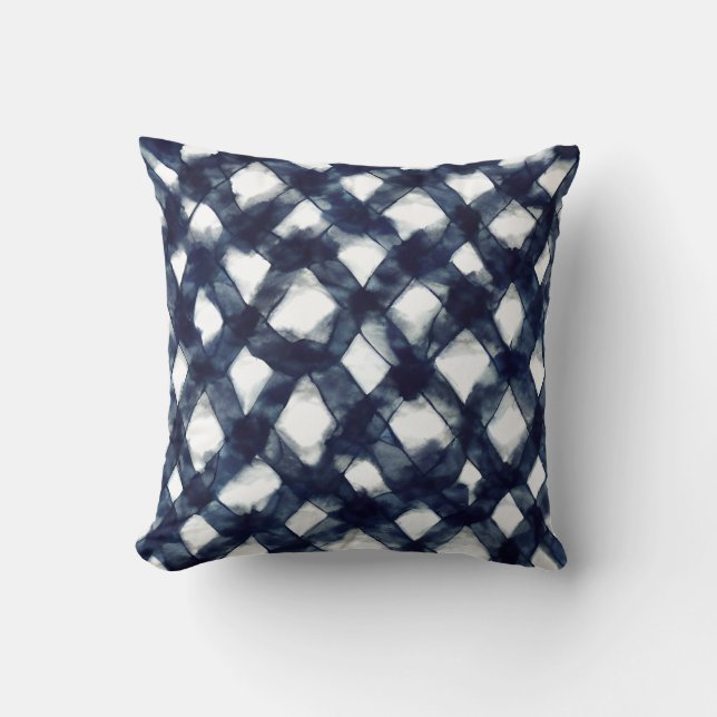 Ink Watercolor blue geometric pattern Throw Pillow (Front)