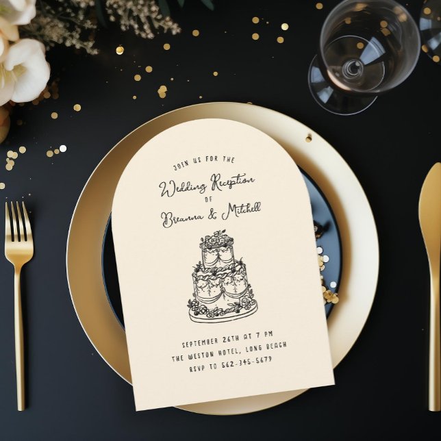 Ink Whimsical Hand Drawn Cake Wedding Reception  Invitation (Creator Uploaded)