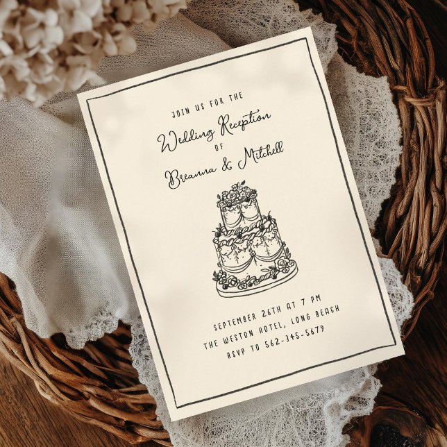 Ink Whimsical Hand Drawn Cake Wedding Reception  Invitation (Creator Uploaded)