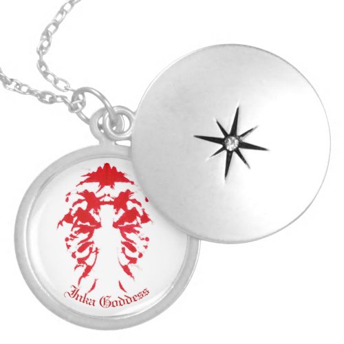 Inka Goddess Abstract in Red Locket Necklace
