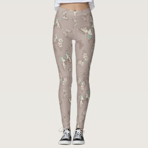 Inked art butterflies brown grey leggings