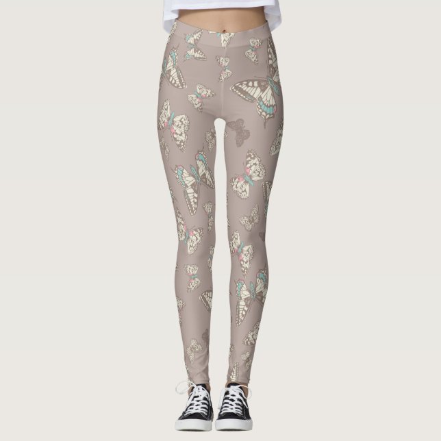 Inked art butterflies brown grey leggings (Front)