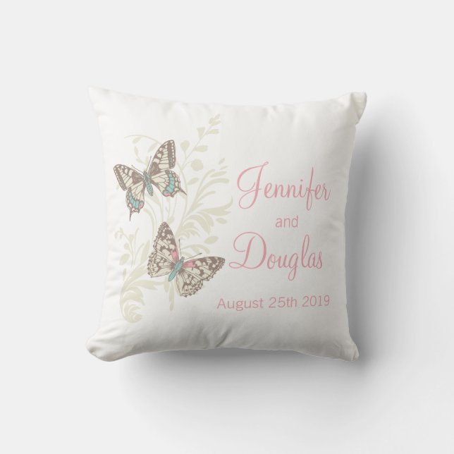 Inked art butterflies personalized wedding pillow (Front)