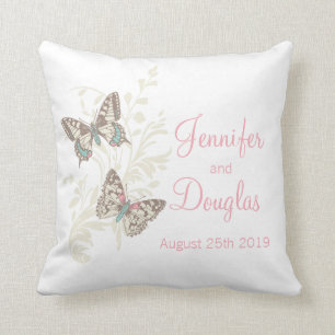 Inked art butterflies personalized wedding pillow