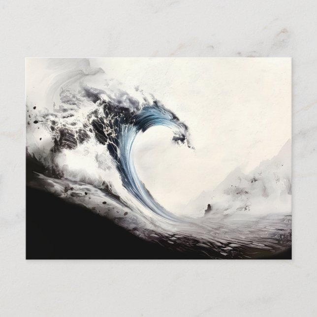 Inked Blue Ocean Wave Holiday Postcard (Front)